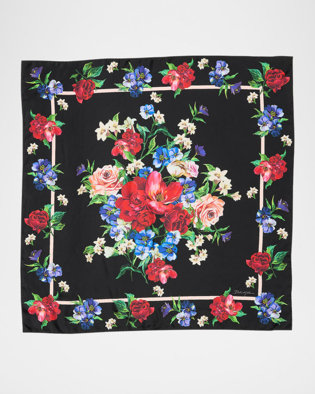 Floral Foulard Silk Scarf